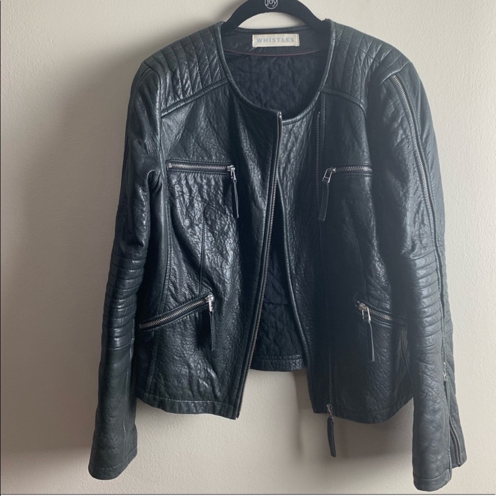 Whistles Black Genuine Leather Jacket Size 4